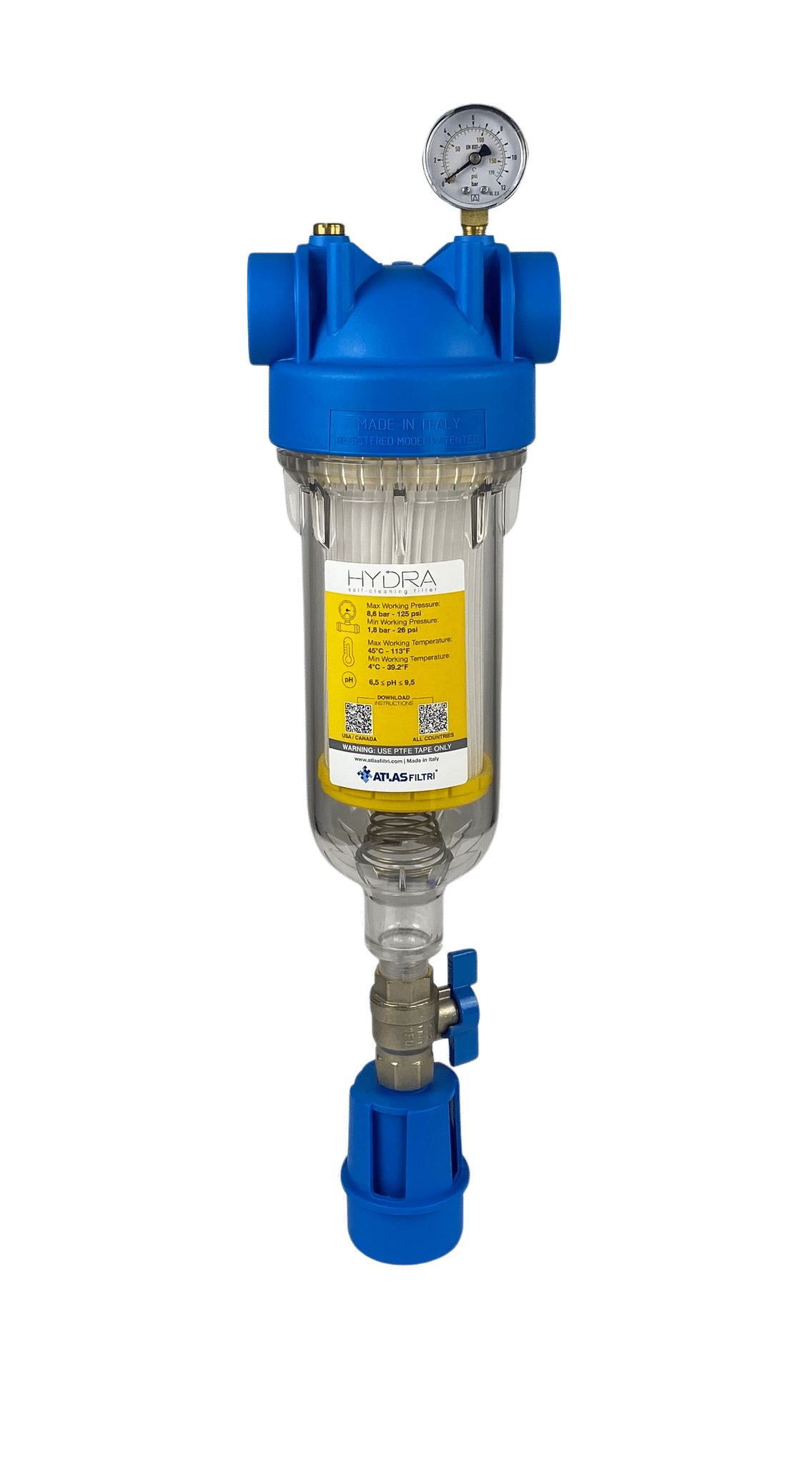Tegenspoelfilter 50 µm met manometer