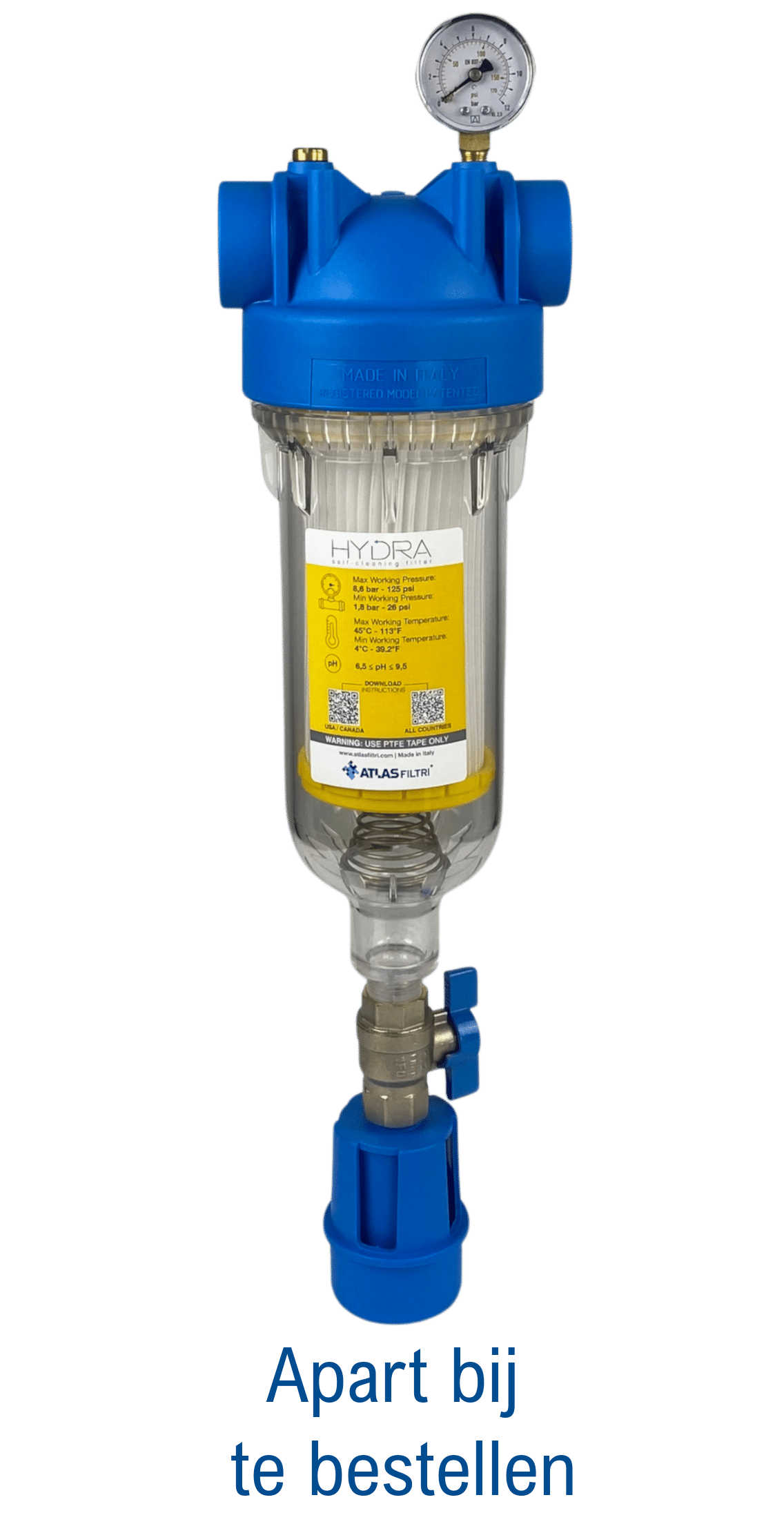 Tegenspoelfilter 50 µm met manometer